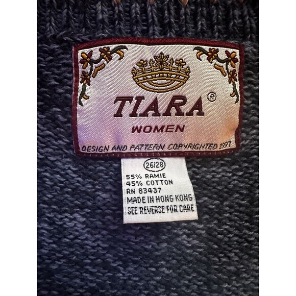 Tiara Women Sweater Vest 3XL Navy Floral Embroidered Vintage Cottagecore Cozy - Picture 3 of 4